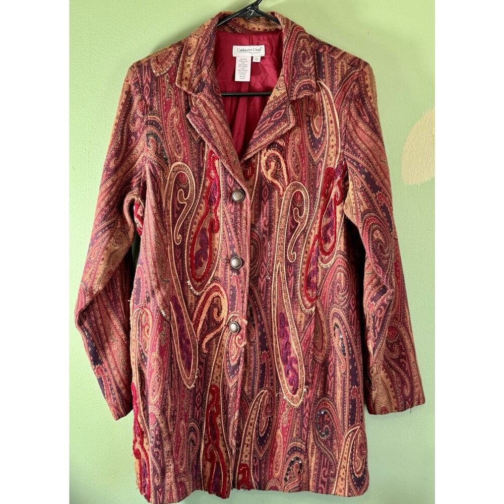 Coldwater Creek Long Sleeve Blue Green Paisley Button Jacket Size Lg Petite 918